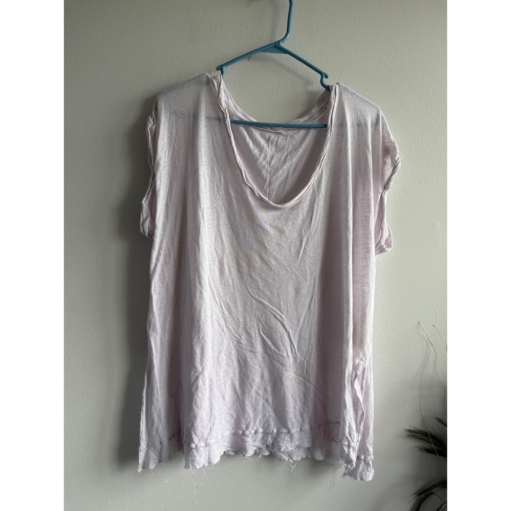 We The Free Free People Women Lavender Oversized Slub Knit Raw Hem Tee Small‎